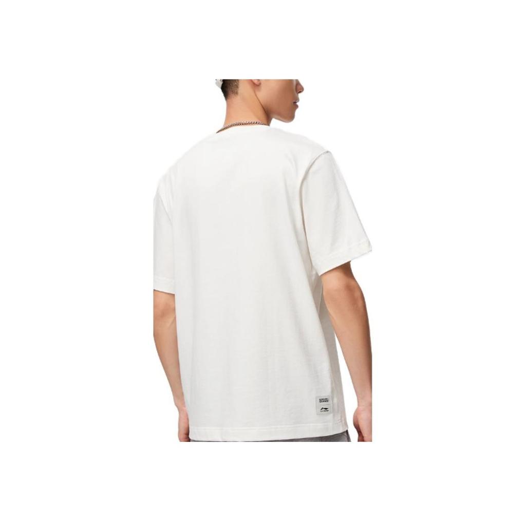 Li Ning Sports Lifestyle Series Label Casual Straight Cut Short Sleeve T-Shirt Men Tops Off-White ATST809-1