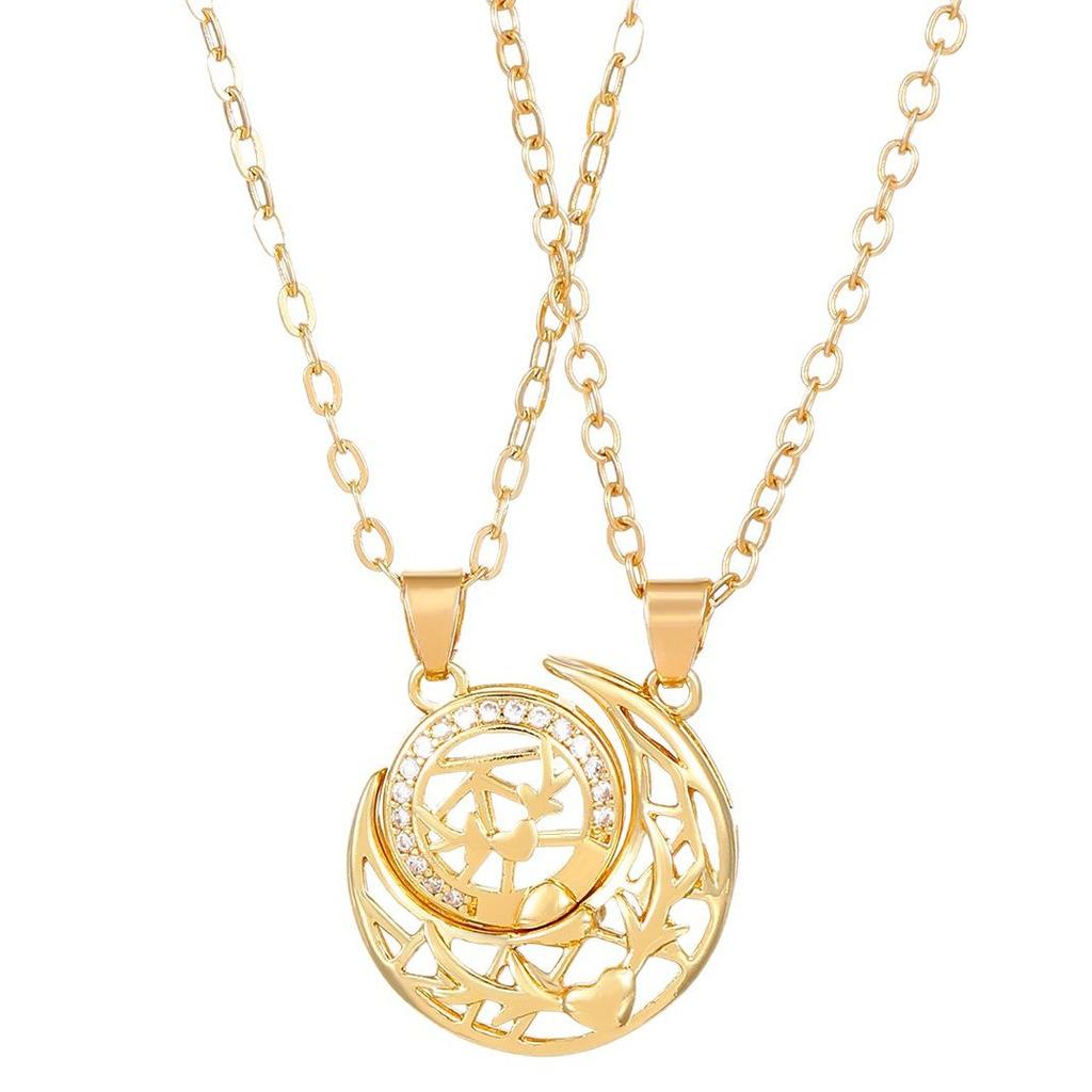 Magnetic Sun Moon Couple Necklace Fashion Versatile High-End Clavicle Chain Gift for Best Friend Silver