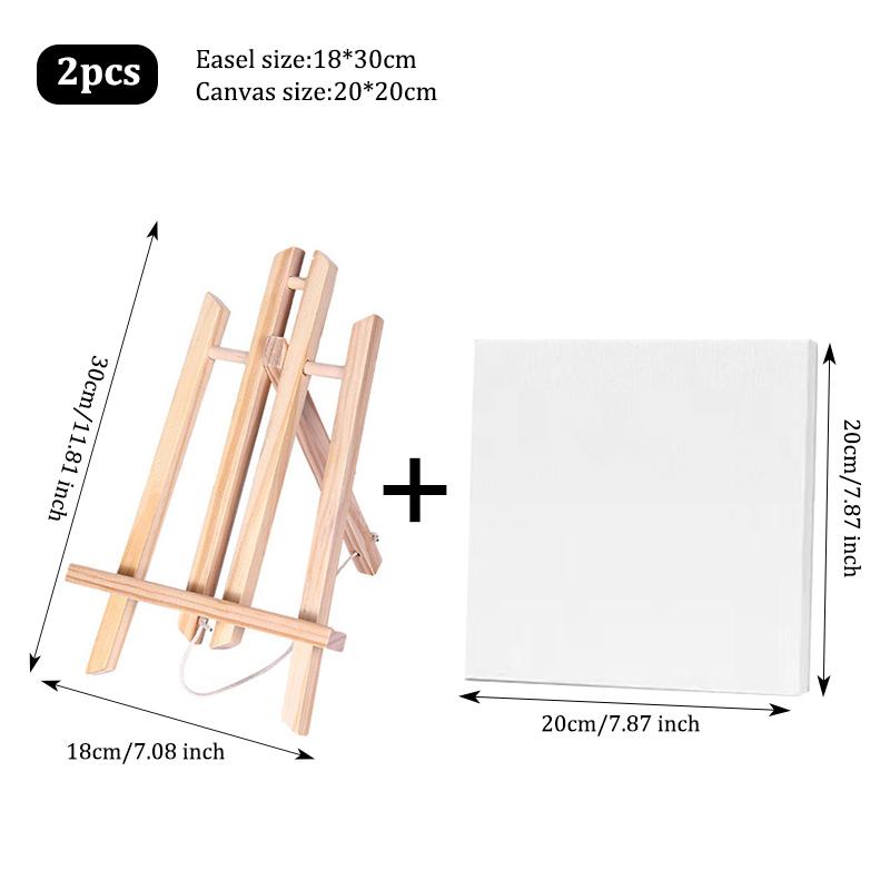 2-Pack Mini Wooden Easel With Canvas Set,Portable Desktop Art Easel Stand With Blank Canvas,For Acrylic,Watercolor,Oil Painting
