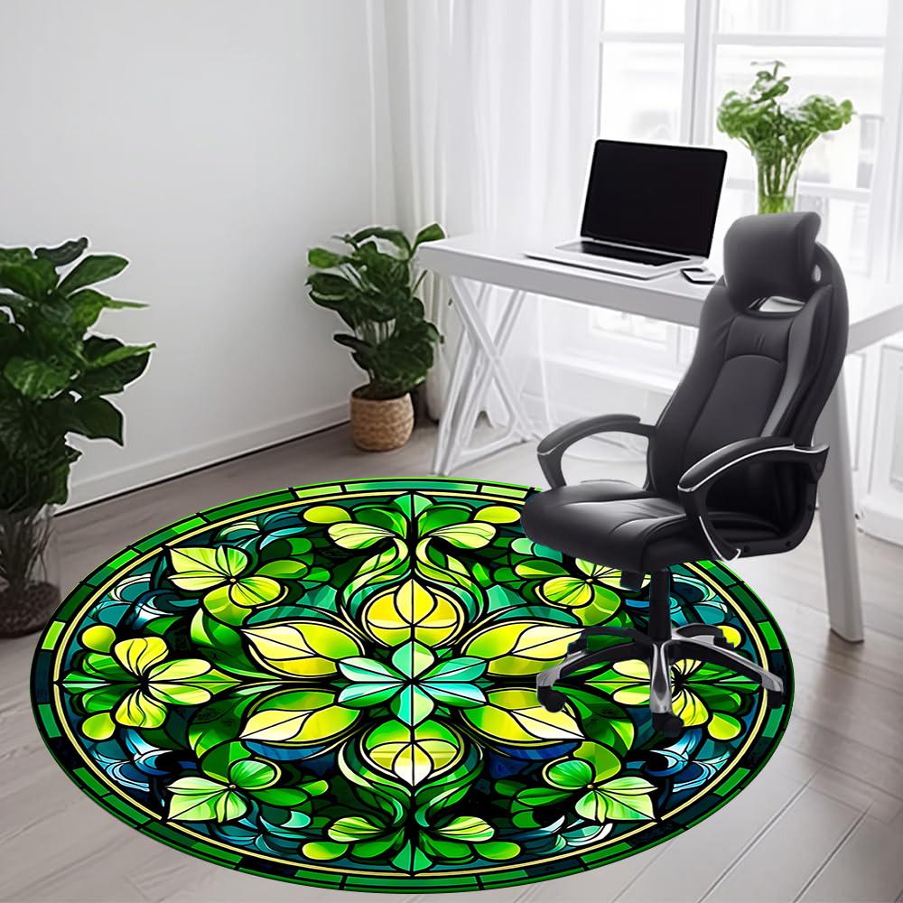 1pc Stained Glass Clover Office Round Area Rug, Indoor Mat Suitable ForOffice, Under Office Chairs Bedroom Living Room Home Decor, D126