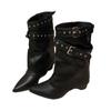 Retro Pointed Belt Buckle Short Boots Women's 2025 Autumn and Winter New Thin Babes But Knee-length Knight Boots