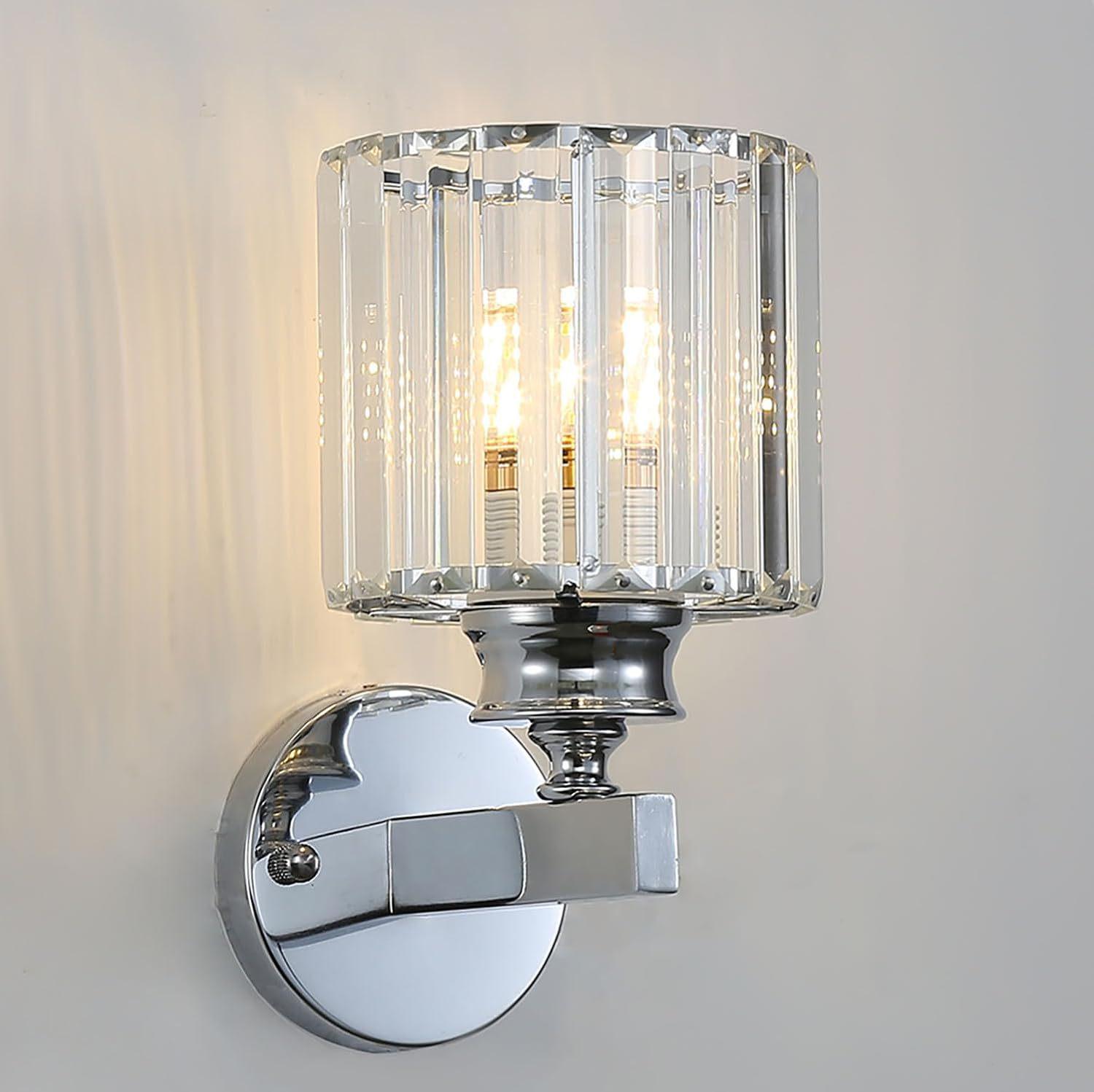 

American Crystal Wall Lamp: Silver LED Dining Table Accent, Background Hanging, Eye Protection Chrome Without Light Source