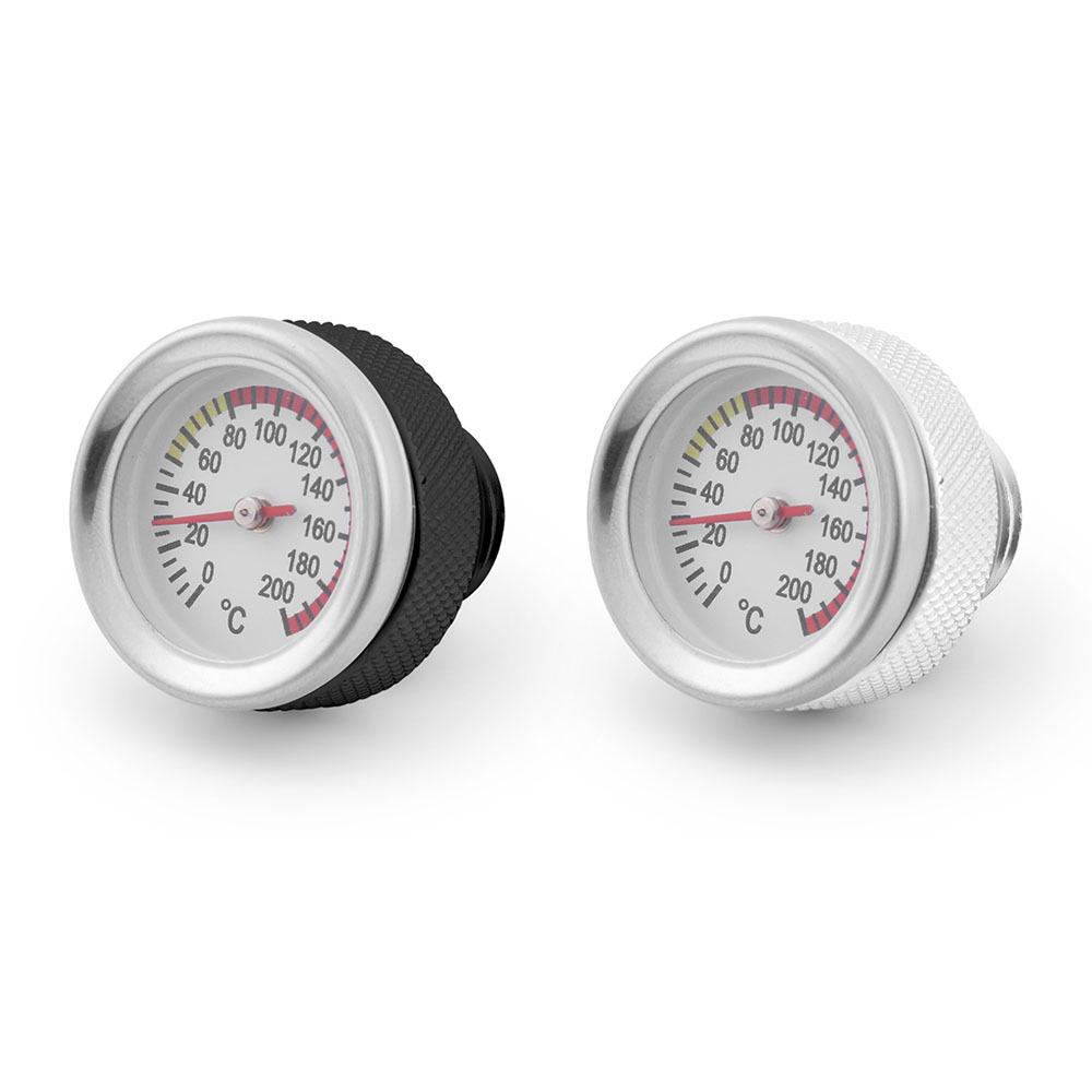 Motorcycle Fuel Tank Cap with Oil Temp Gauge (0-200℃), M20x1.5/M20x2.5, Black/Silver.