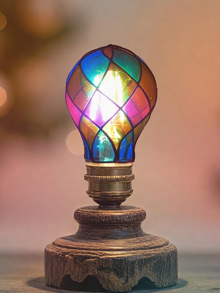 Stain Glass Light Bulbs Indoor E26 4W 120V LED Colored Lightbulb Romantic Lighting for Halloween Party Festive Bedside Lamp