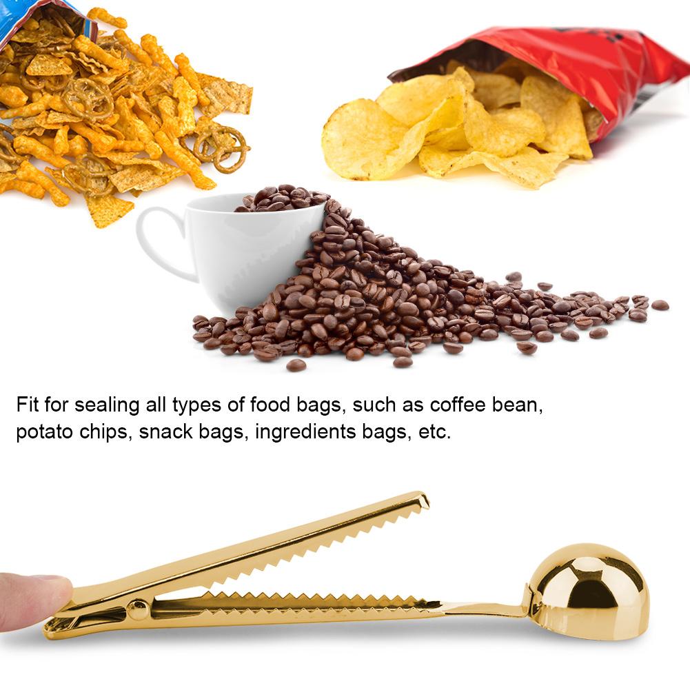 2 in 1 Multifunctional Coffee Spoon Stainless Steel Scoop with Sling Clamp Clip