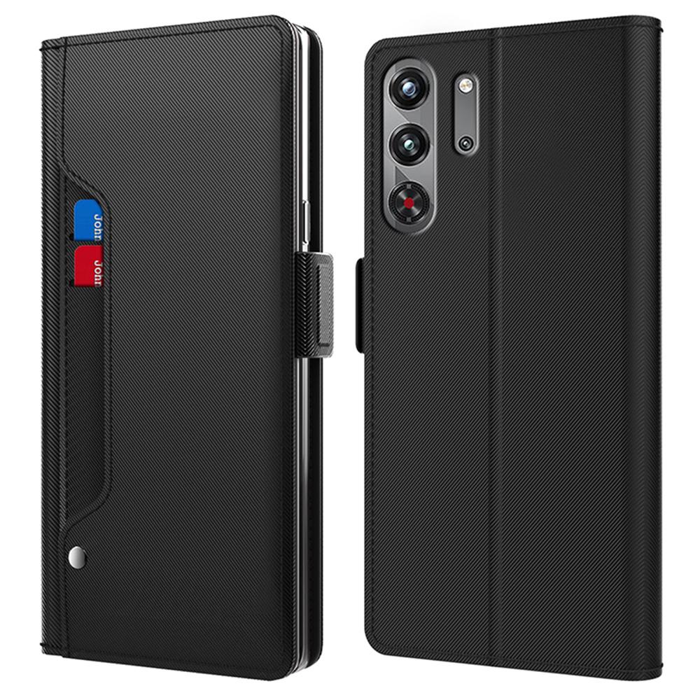 For ZTE nubia Red Magic 10 Pro 5G Case Stand PU Leather Phone Cover Card Holder Mirror