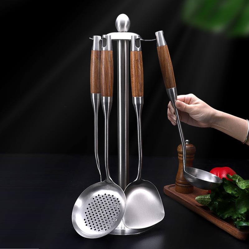 304 Stainless Steel Wood Handle Wide Fried Fish Spatulas Steak Shovel Fish Turner Slotted Beveled Kitchen Cooking Utensils