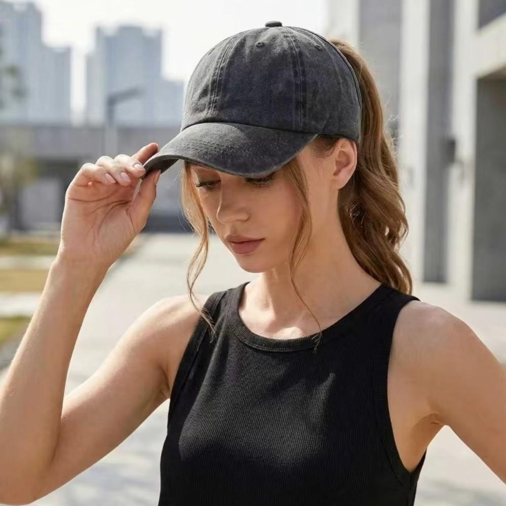 Stylish Retro Washed Backless Baseball Cap Versatile Sun Protection Women Ponytail Hat Summer Outdoor Sun Hat for Daily Wear