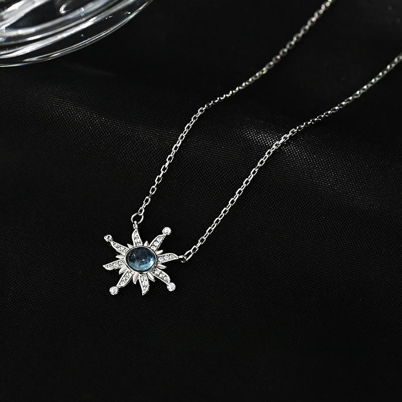 Light Luxury, High-end, Navy Blue Treasure, Sun Necklace, Niche Design, Collarbone Chain, Versatile New Style