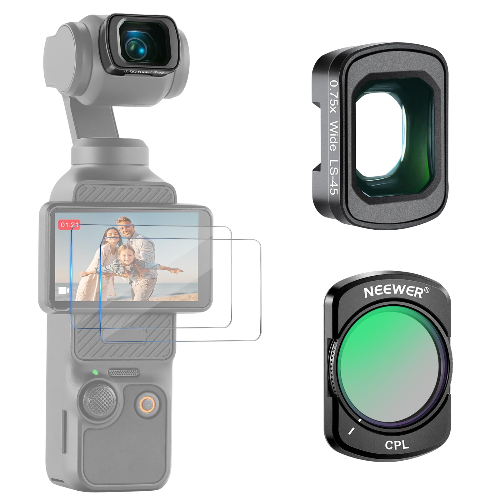 NEEWER 0.75X Wide Angle Lens Compatible with DJI OSMO Pocket 3 Creator Combo Accessories Magnetic Coated Action Camera Lens 0.75X  CPL