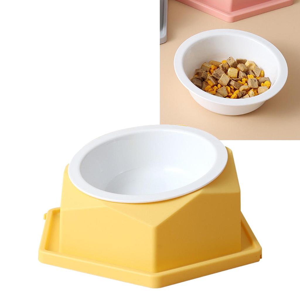 Raised Cats Bowl Plastic Tilted Elevated Spill Proof Hexagonal Pet Food Bowl for Home Yellow