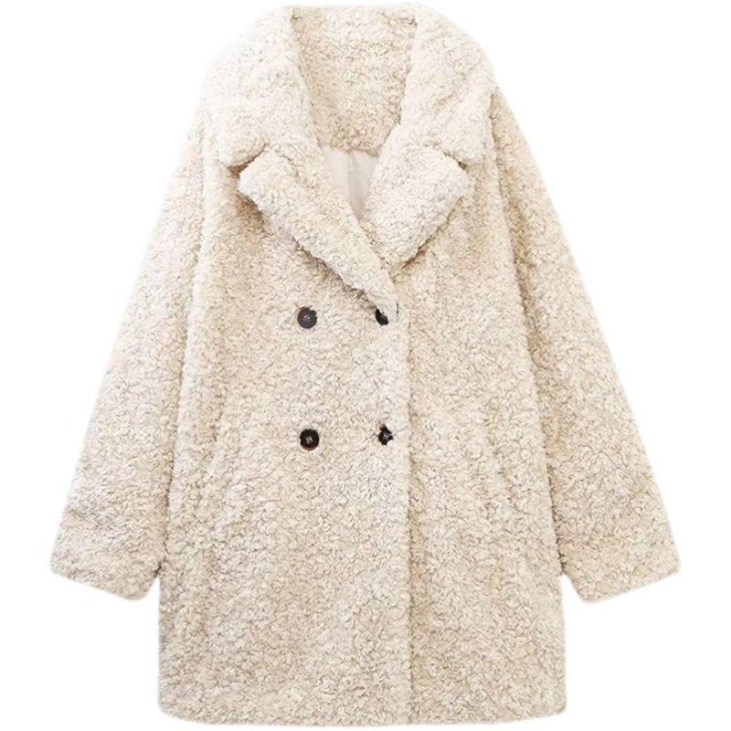 Western Style Winter New Women Thick Warm Artificial Fur Effect Suit Collar Coat Outerwear 3046268