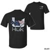 Huk Fishing Flag T-Shirt, Patriotic American Flag Fish Graphic Tee