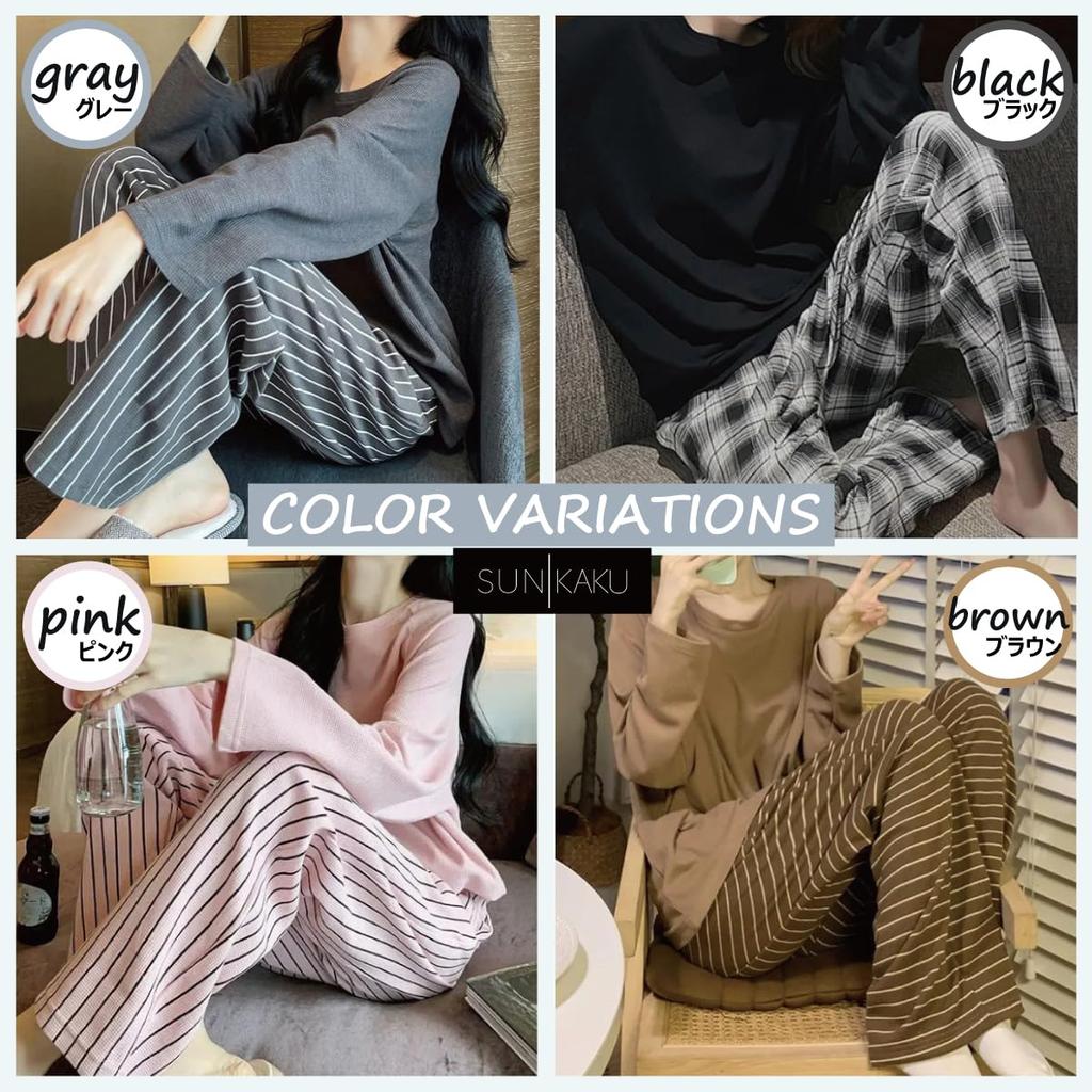 SUN KAKU Pajama Long Plus Perfect for Spring and XL Women's Set, Loungewear, Sleeves, Cupped, Striped, Cute, Size, Autumn, Pink,