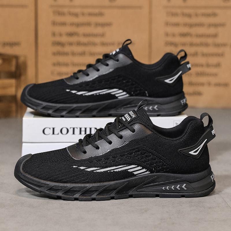 Black 22 Spring Festival breathable mesh fly-woven casual sneakers youth soft-soled lightweight running trendy shoes 39