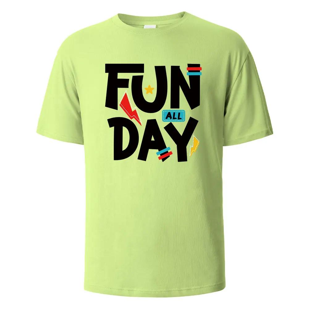 Funny All Day Printing T-shirt For Men Wowen 100% Cotton Summer Comfortable Breathable Short-Sleeved Tops O-neck Oversize Tees