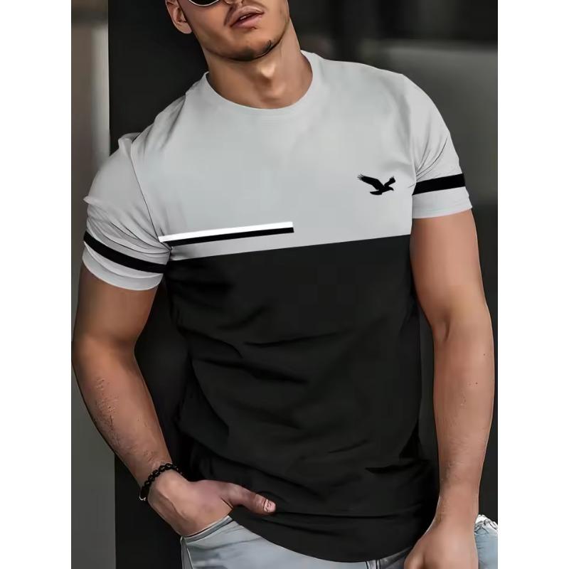 Men's Casual Sports Loose Oversized Simple Letter Pattern Printed Round Neck Short Sleeved 3D T-shirt Top