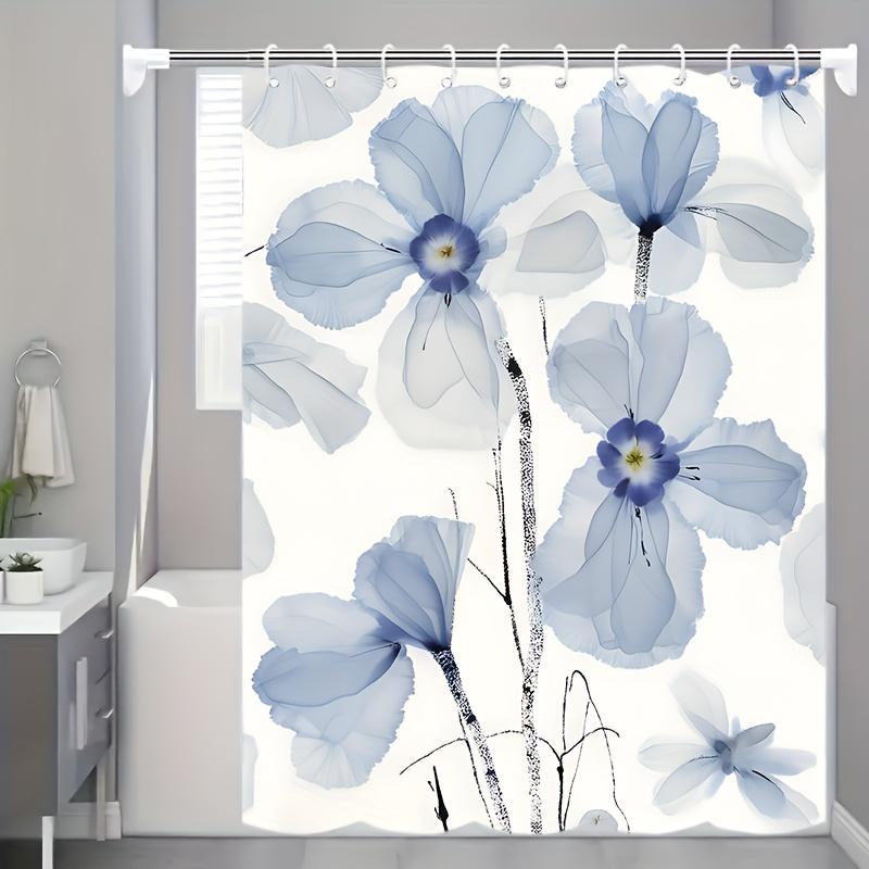 

Minimalist Blue Floral Shower Curtain - Watercolor Design, Polyester,Hooks Included,Multiple Sizes,Elegant Home & Bathroom Decor W60H190(CM)-1 Pcs