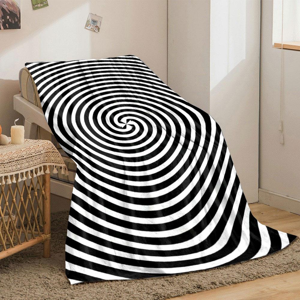 Concentric black-and-white spirals radiating from the center. for all seasons blanket lunch break throw gift