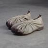 Johnature Retro Handmade Pleated Flats Genuine Leather Round Toe Soft Soled Lightweight Women's Slip-on Shoes