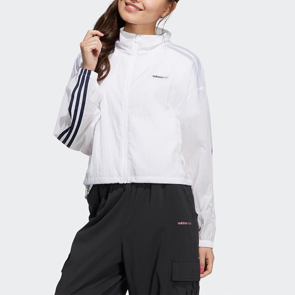 Adidas Neo Aug Wb 1 Striped Splicing Lightweight Sports Stand Collar Jacket Women Jacket White H18595
