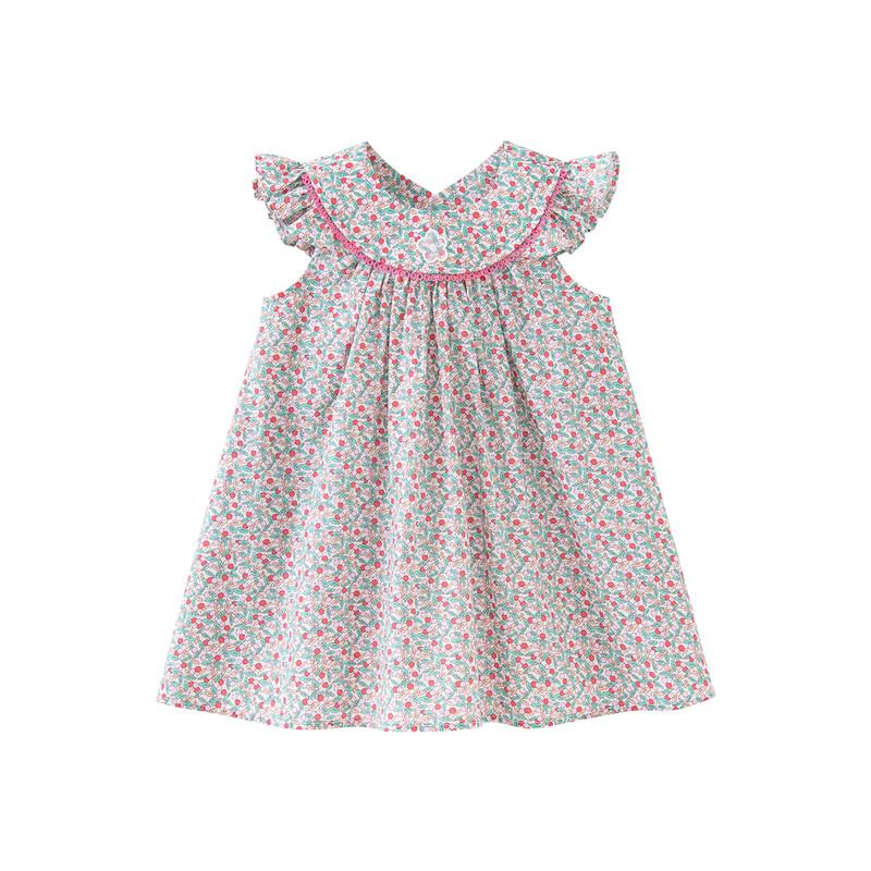 Minibala Girls' Summer Floral Cotton Flutter Sleeve Dress
