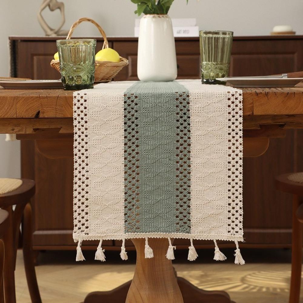 Soft Bohemian Table Flag Splicing Macrame Table Mat Knitted Hollow-out Table Runner  Dining Table