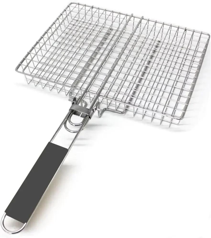 Bærbar grillkurv Sammenleggbar BBQ-grillkurv i rustfritt stål med håndtak for fisk Grønnsaker Reker Matlaging Kokekar Verktøy Nytt