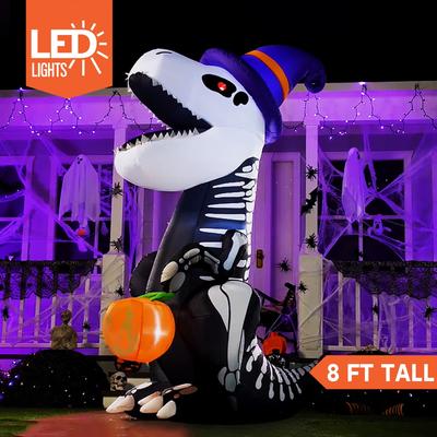 Joyfy Halloween aufblasbar 2,4 m Skelett-Dinosaurier mit eingebauten LEDs Kürbis für Halloween Außen aufblasbare Hofdekorationen