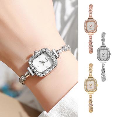 Women Vintage Petite Bracelet Dainty Watch Small Square Analog Quartz Watch Luxury Ladies Slim Strap Rhinestones Wristwatch for Women Gift