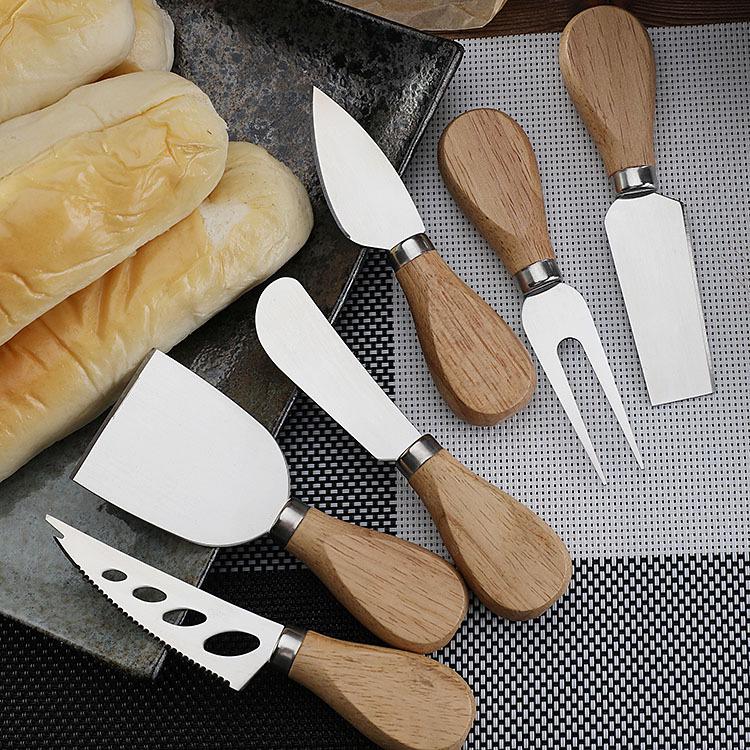 Stainless Steel Cheese & Pizza Knife Set with Wooden Handles