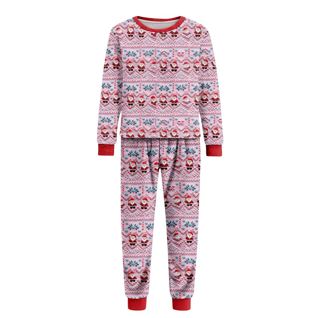 Pasujący Rodzinny Świąteczny Zestaw Domowy Flanelowy z Nadrukiem Długi Rękaw i Spodnie