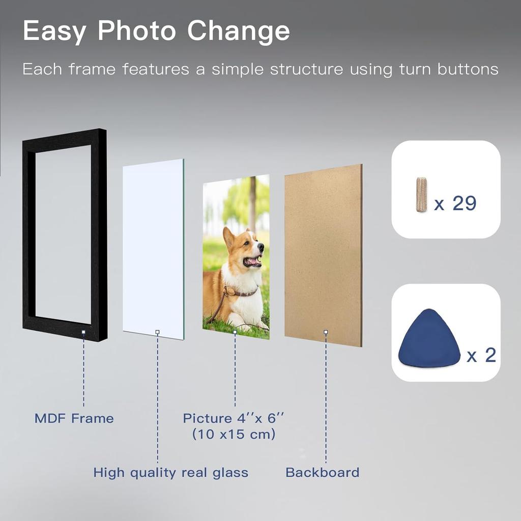 4x6 Picture Frames Collage, 9-Pack Picture Frames Collage for Wall Decor, Black Photo Collage Frame, Multi Picture Frame Set with Glass Front,