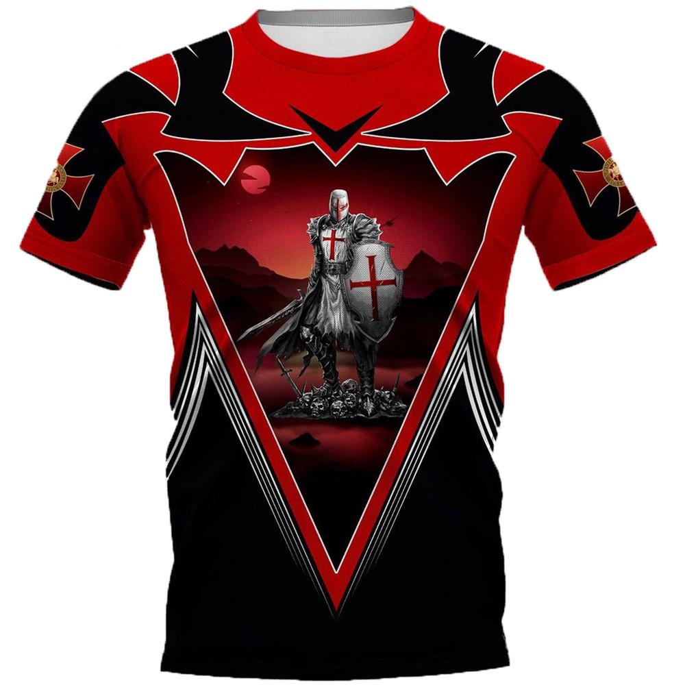 Moda 3D Crusader Knights drukowanie T Shirt dla mężczyzn europa i ameryka Harajuku ubrania Vintage Casual O-Neck topy z krótkim rękawem