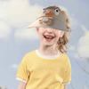 Kids Hat with Built-in Fan Cartoon Shape Oversized Brim UV-Resistant Sun Hat Cartoon Style Adjustable Wind Speed Hat