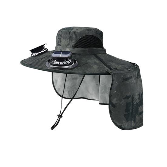 

Solar Fan Hat with Neck Flap UV Protection Hat with Solar Fan USB Rechargeable Breathable Men Summer Outdoor Fishing Wide Brim Bucket Cap C