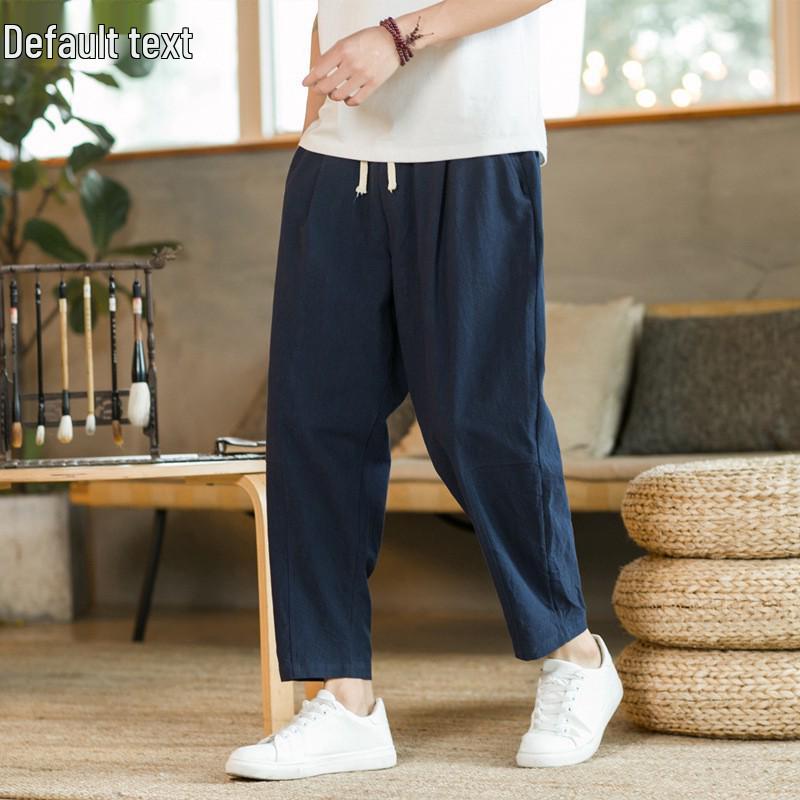 Men's Versatile Cotton Linen Casual Pants - Loose, Nine-Point, Korean Trend, Straight Leg