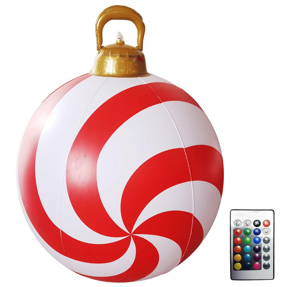 24 Inch Light Up PVC Inflatable Christmas Ball New Years Christmas Ornaments with Light and Remote Holiday Yard Lawn Porch Decor