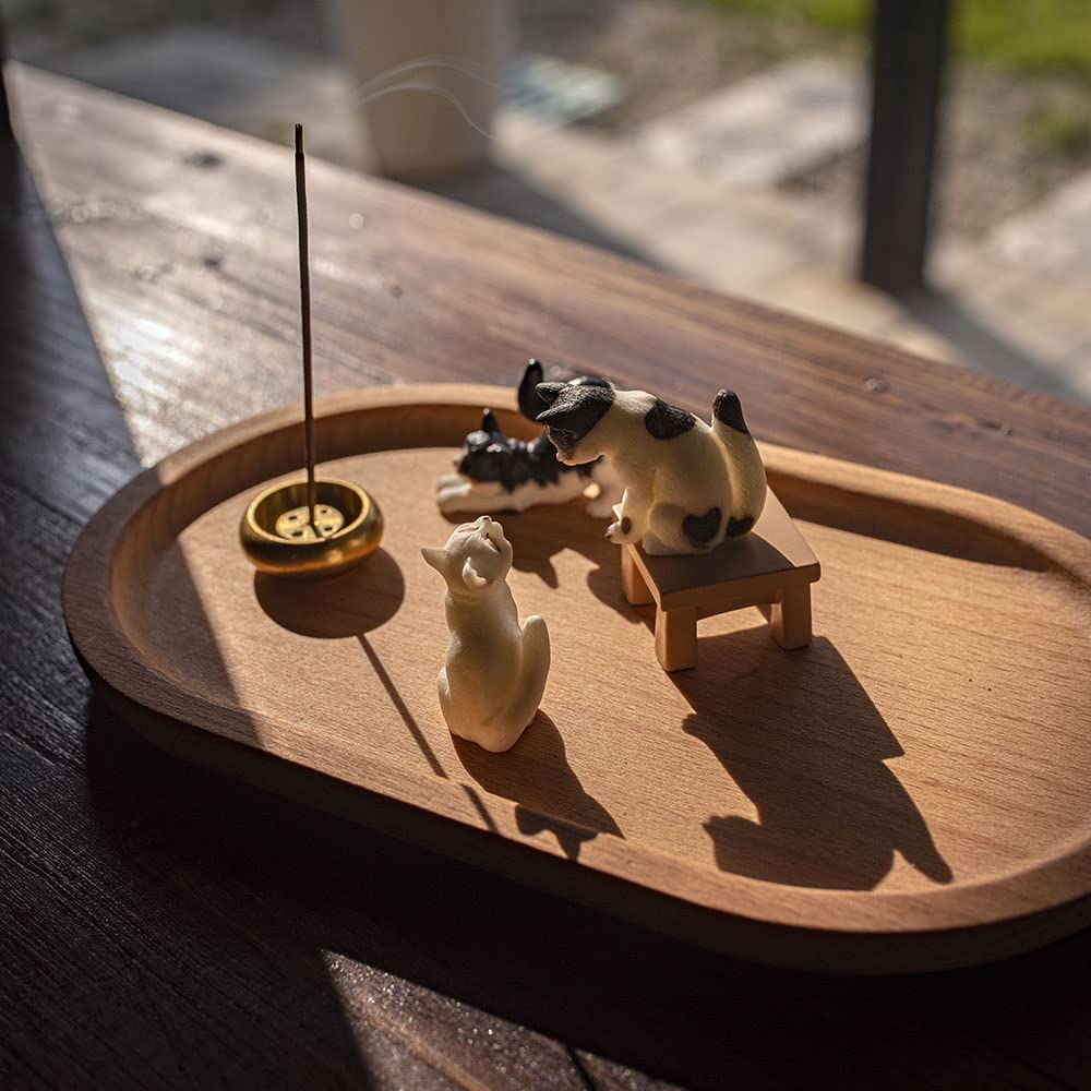 Bombinate Incense Cat Wooden Cute Japanese Beech Wood Holder, Design, Plate, Style,