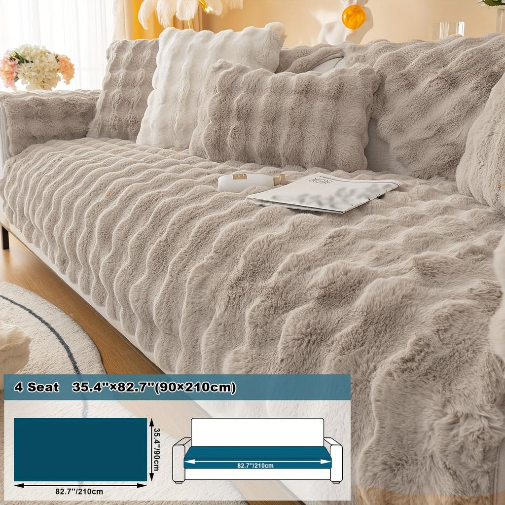1pc Imitation Rabbit Plush Sofa Cushion, Fuzzy Non Slip Sofa Slipcover, Furniture Protector, For Bedroom Office Living Room Decor