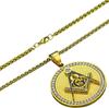 Masonic Symbol Necklace Men's Punk Rock Retro Stainless Steel Inlaid Rhinestone Masonic Round Pendant Amulet Jewelry