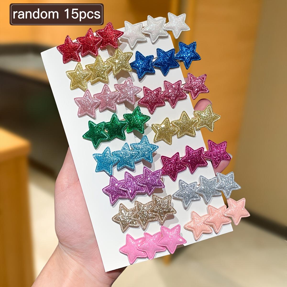 15 шт. Милые и Сладкие Заколки для Волос в Форме Звезды для Женщин | Разноцветные Сверкающие Звездные Аксессуары для Волос для Повседневной Носки и Вечеринок