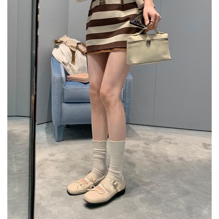Grape mother, the same style, cross belt, soft bottom, soft surface, one-word buckle belt, thick bottom heightening round head bow single shoes, casu