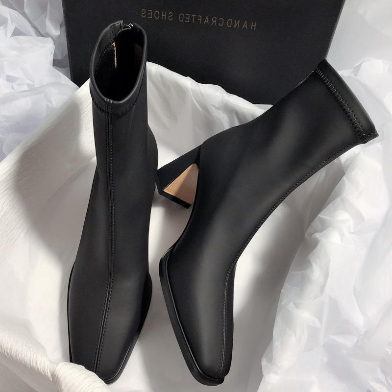 Super Temperament, New High-heeled Thin Elastic Simple Short Boots for Women