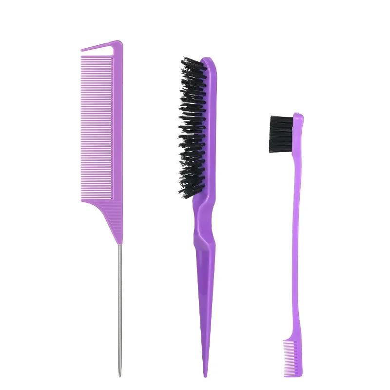 New 3Pcs Slick Back Hair Brush Set Bristle Hair Brush Brush Teasing Comb for Women Baby Kids Black Hair