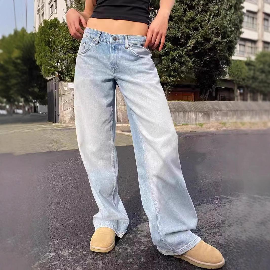 

European & American Washed High Waist Wide Leg Jeans XXL темно-серого