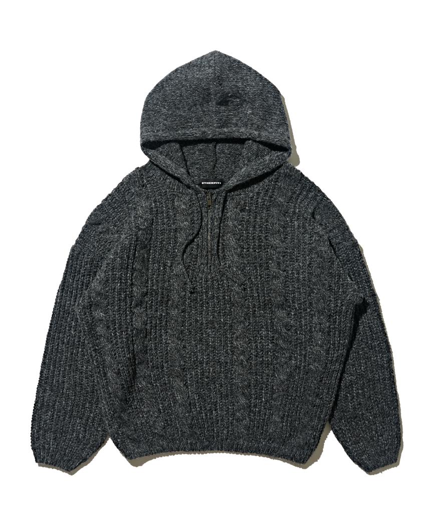 OTHERFITS Cable Weight Knit Hoodie Half-Zip (Charcoal)