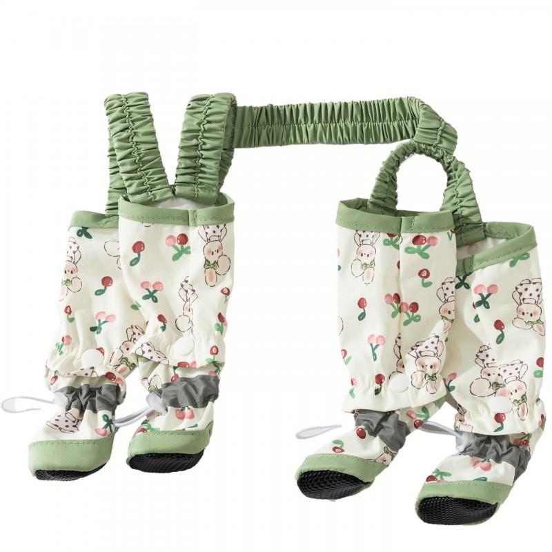 All-Season Waterproof Raincoat Small To Medium Dogs - Full-Body 4-Legged Hooded Pet Outfit With Cartoon Print