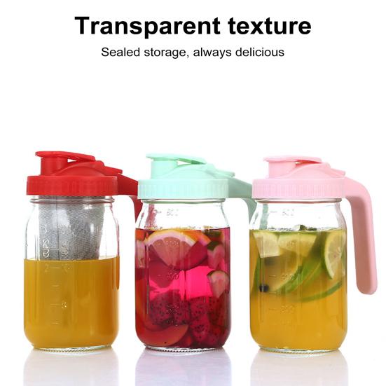 Glass Pitcher with Lid And Handle 32/64oz Wide Mouth Mason Jar Leak-proof Water Pitcher Creamer Container for Juice Coffee Tea
