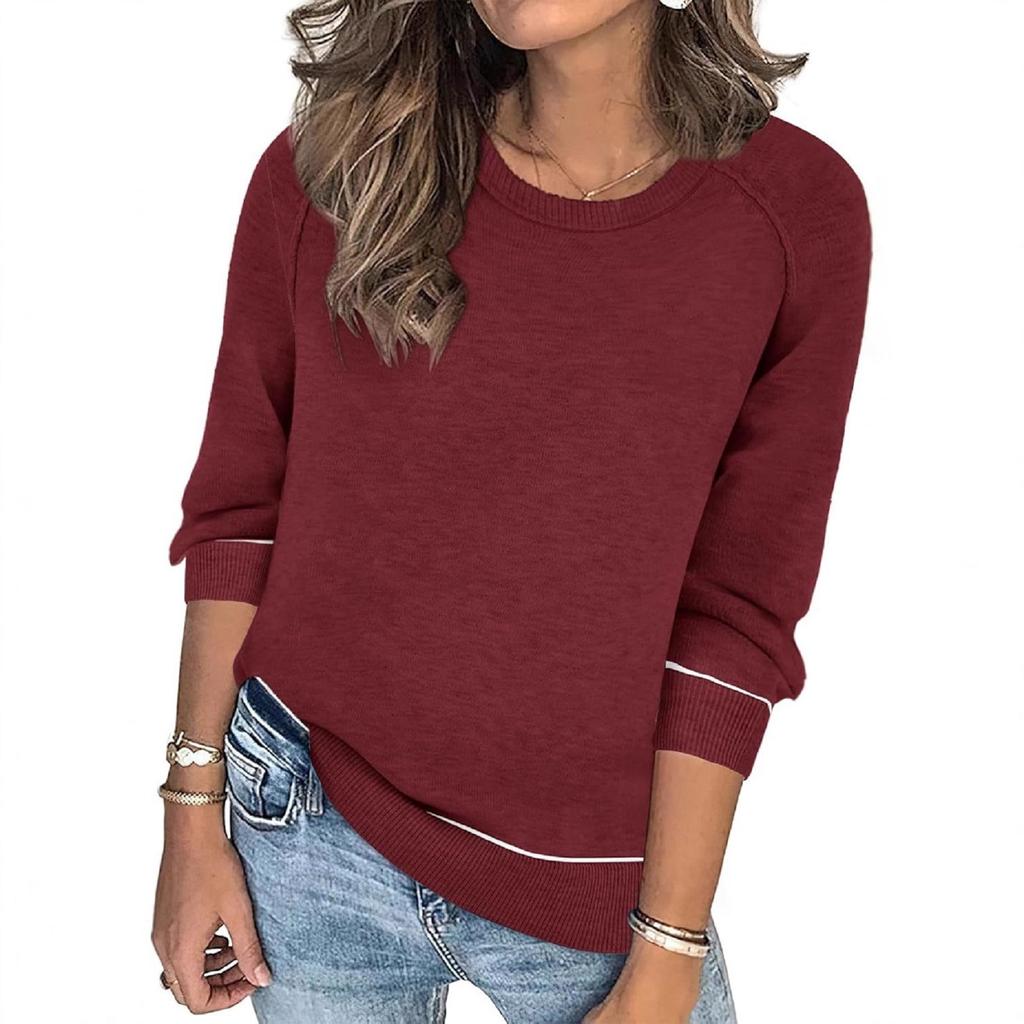 Women's Solid Color Round Neck Pullover Sweater Versatile Casual Knitted Top